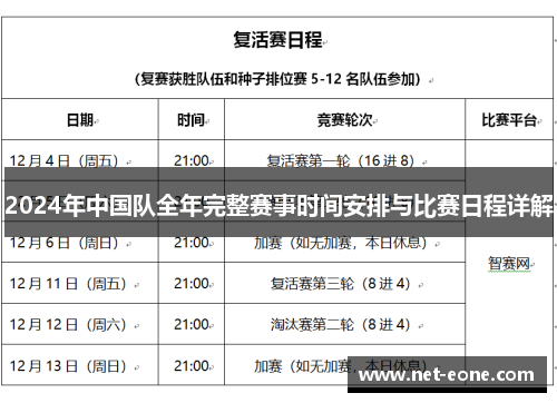 2024年中国队全年完整赛事时间安排与比赛日程详解